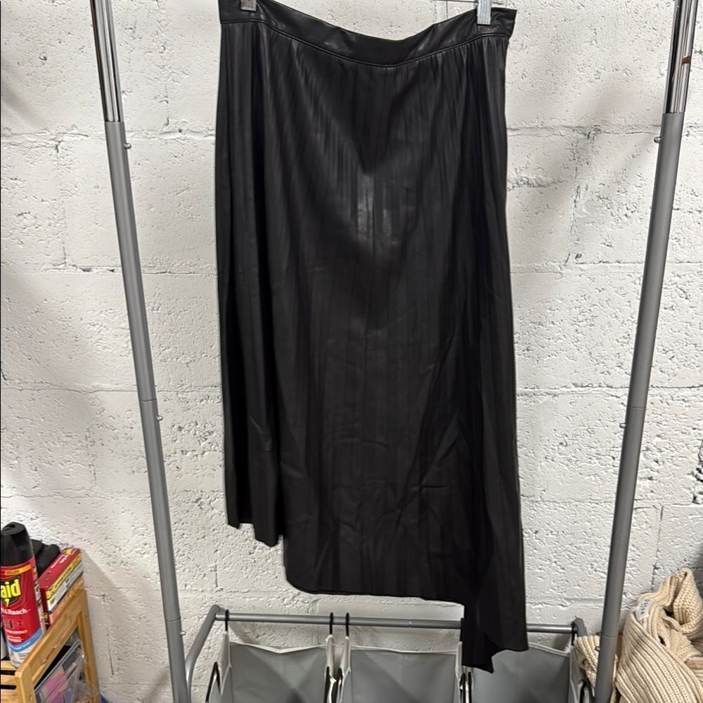 bishop + young Black Asymmetrical Midi Skirt Casual - Vegan Leather - BRAND NEW